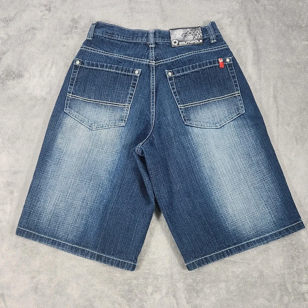 Southpole Shorts Mens 28 Red Tab Y2K Blue Denim Faded Bermuda Baggy